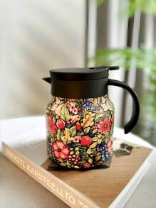 1 件 800 毫升花卉画咖啡壶，316 不锈钢保温瓶，带茶叶浸泡器和保温功能 - 黑色 - 查看 3