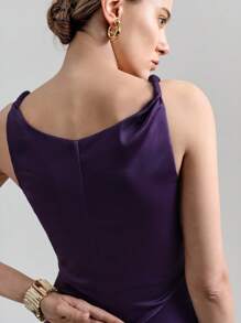 Ontre 2025新款优雅音乐节、音乐会、乡村音乐仪式女士礼服，紫色，不对称荷叶边下摆长裙，时尚春夏特殊场合礼服 - 紫色 - 查看 5