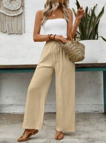 EMERY ROSE Pantaloni casual da vacanza, a gamba dritta, con linea morbida e colore unito