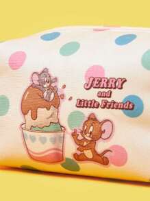 TOM & JERRY X SHEIN 1pc Cute Mouse Printed Makeup Bag, Portable Cosmetic Storage Pouch With Zipper, Multi-Functional Organizer Bag, Lightweight Travel Bag, Suitable For Men And Women - Multicolor - View 4