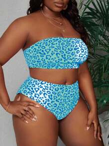 Slaydiva 2025 Plus Size Women Leopard Print Bandeau Bikini Set For Summer Beach Vacation
