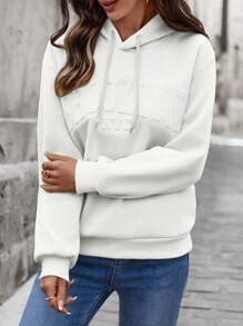 EMERY ROSE Women Casual Loose Hoodie With Letter Embossed,Graduation,Teacher,Back To School Pullover Fall - White - View 3