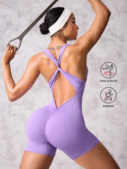 Easithlete 1 件女式运动扭纹连体衣，适合瑜伽、跑步