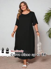 SHEIN CURVE+ Váy cỡ lớn màu tím siêu mềm và co giãn, dễ phối đồ, đa năng, phù hợp cho mùa hè, kỳ nghỉ ở bãi biển và khu nghỉ dưỡng Trang phục đi biển dành cho phụ nữ/Váy đi biển/Trang phục đi nghỉ ở bãi biển/Đồ dùng cần thiết đi biển/Váy tốt nghiệp/Váy tiệc trà - màu đen - Xem 8