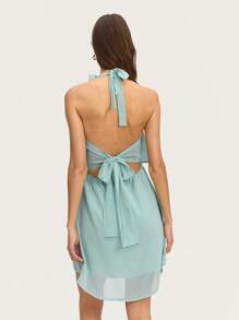 Nöista Elegant Mint Green Summer Mini Dress With Ruffles,Halter Neck And V-Neck Opening For Tea Party,Spring,Easter Or Graduation,Feminine Light Pastel - Green - View 4