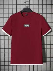 Manfinity VCAY Men's Casual Knit 2 In 1 Letter Logo Decorative Regular Fit Short Sleeve T-Shirt, Suitable For Daily Wear - Black - View 1