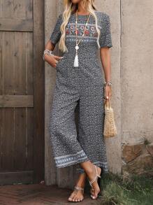 EMERY ROSE Floral Print Sleeveless Jumpsuit, Casual Vacation Style - Multicolor - View 3