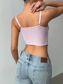 Aloruh Women's Sexy Party Valentine's Day Deep V Lace Patchwork Tight Fitting Cropped Camisole Top - Pink - View 2