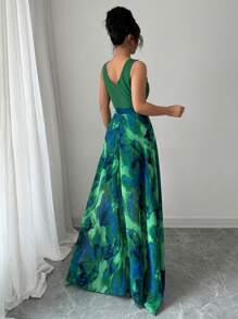 Selianne Abito elegante e romantico da donna, senza maniche, con scollo a V, in vita stretta, con stampa floreale - Multicolore - Visualizzare 2