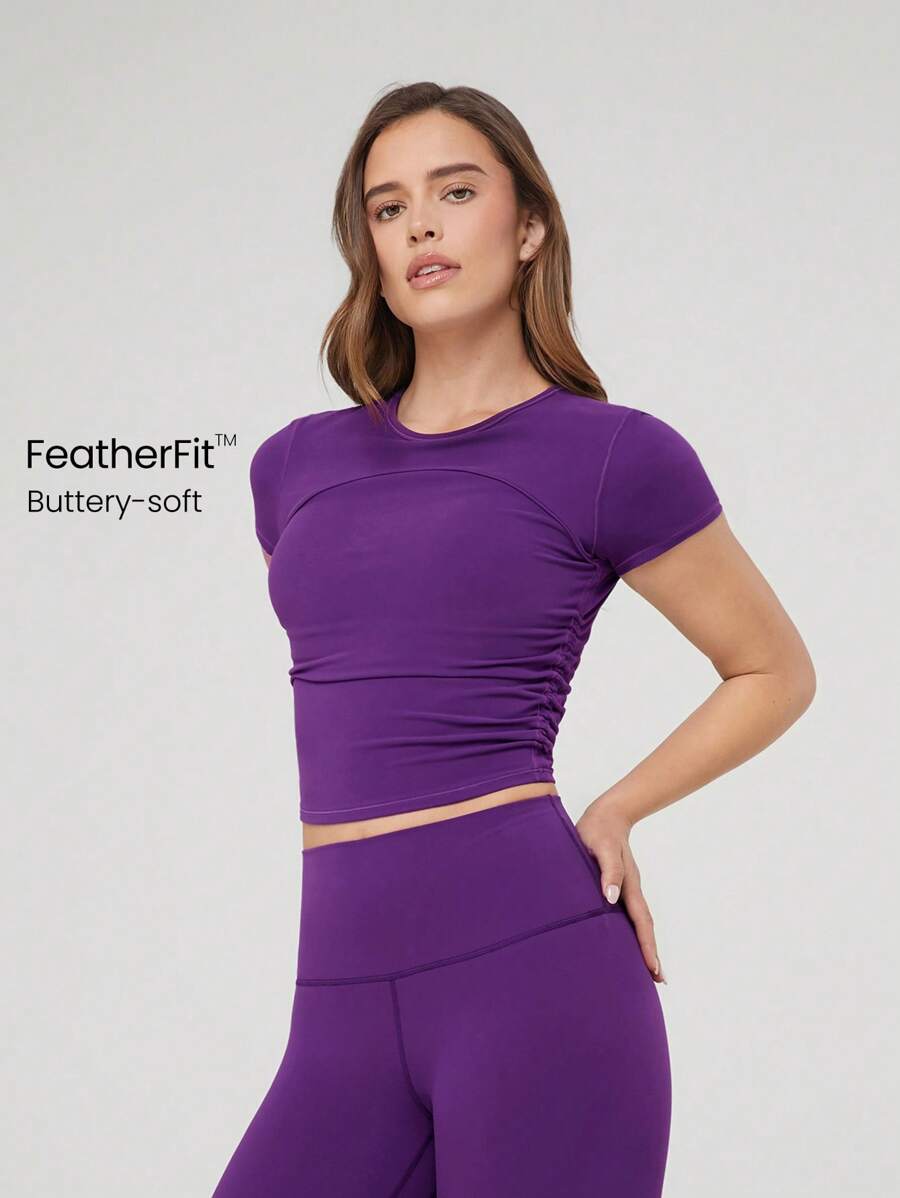 GLOWMODE Áo thun tay ngắn xếp ly có dây rút FeatherFit™ Focus hỗ trợ nhẹ cho phòng tập yoga tác động thấp - Màu tím  Violet - Xem 1