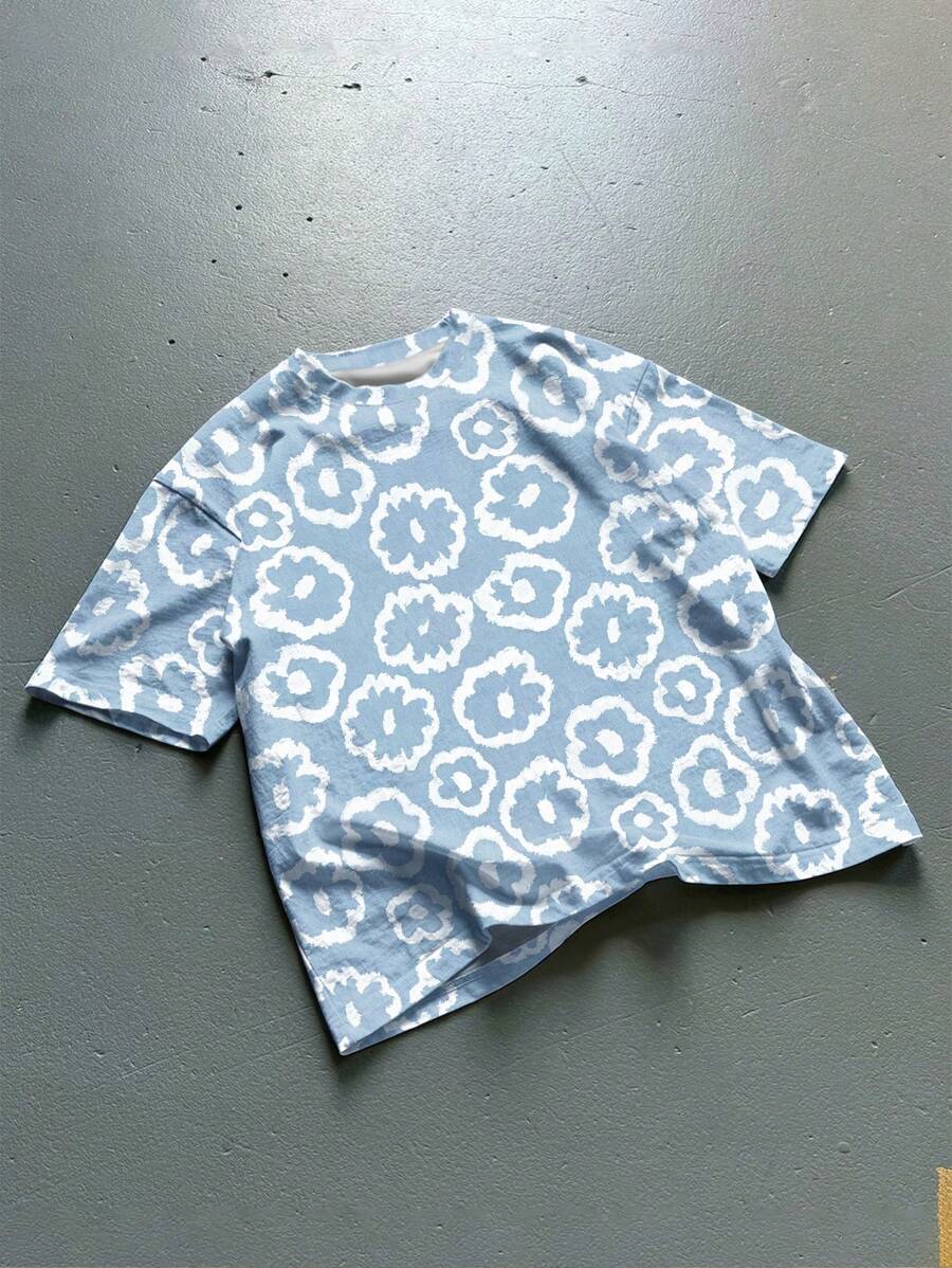 Manfinity Dauomo Áo thun nam tay ngắn họa tiết hoa giản dị, mùa hè - trắng - Xem 1