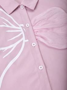 SHEIN Explorewe Tween Girls Front Button Short Sleeve Print Casual Shirt - Dusty Pink - View 8