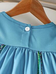 SHEIN Baby Girl Spring&Summer Casual Style Flower Printing,Short Sleeves Dress - Mint Green - View 6