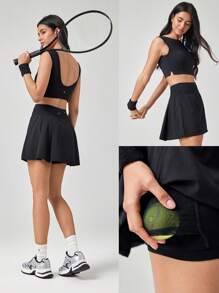 GLOWMODE VitalSwift 速干口袋抽绳褶皱迷你裙内置短裤轻度支撑网球高尔夫健身房夏季速干吸湿排汗