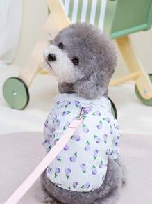 PETSIN Pastel Purple Tulip Print Hollow Out Ruffle Trim Lightweight Summer Shirt, Breathable Casual Style For Outgoing And Pet Leash - Dusty Purple - View 1