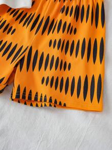 GARFIELD X SHEIN Young Boy 2pcs/Set Cute Cartoon Print T-Shirt And Allover Print Shorts Pajama Set, Suitable For Spring And Summer
