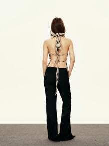 Rina Fox Áo yếm kẻ caro không tay cho nữ, dành cho buổi hòa nhạc đồng quê - Màu Khaki - Xem 3