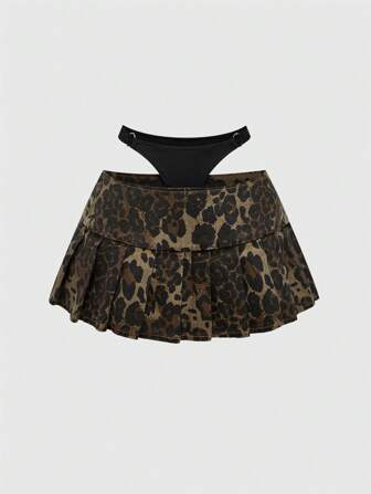 Grunge Punk Ensemble Y2K vintage sexy de string à imprimé léopard taille basse et mini-jupe en jean