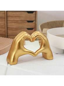 1 件银色装饰，适用于客厅卧室书架咖啡桌，可爱的爱心手指雕像，现代风格美学房间配件，小摆设，书架家居装饰最佳礼物