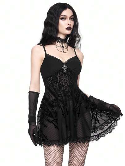 Goth Vestidos cortos de mujer tipo corsé de estilo palaciego gótico con malla