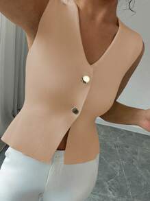 Elenzga 女款 2024 白色 V 领休闲毛衣背心