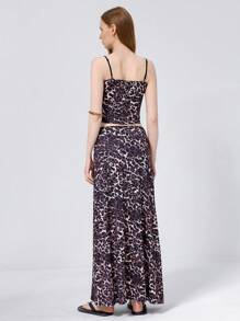 GENKIRA Conjunto de top con tirantes de encaje y estampado de leopardo y falda de línea A, moda callejera europea y americana, primavera/verano - Multicolor - Ver 2