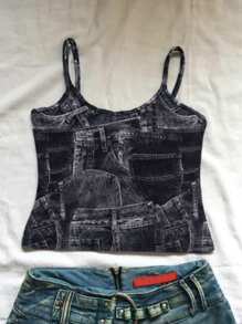 SHEIN EZwear Women's Off Shoulder Camisole Printed Slim Fit Hot Girl Top