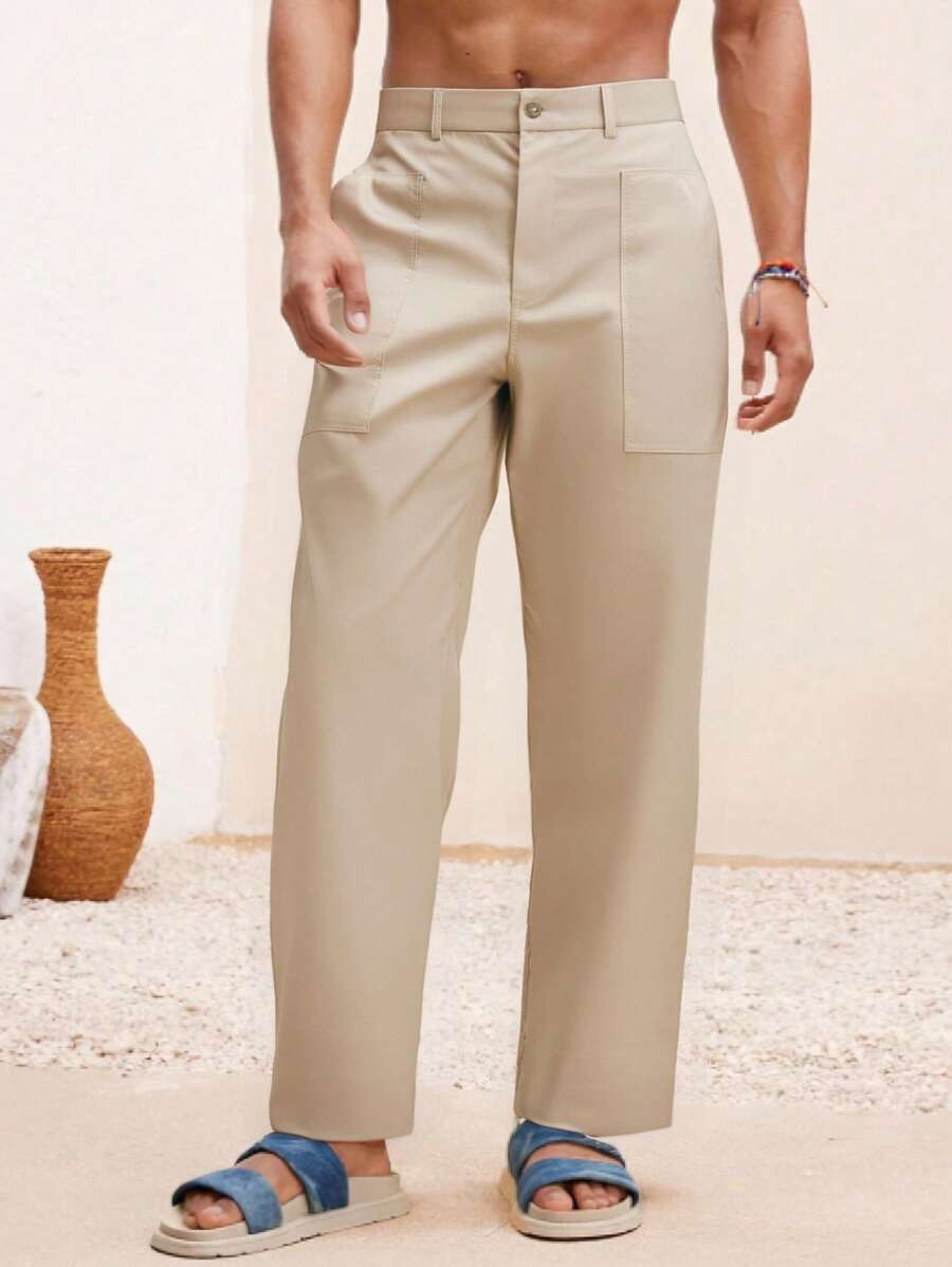 Manfinity VCAY Men's Woven Long Straight Casual Pants, Suitable For Daily Wear