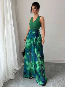 Selianne Abito elegante e romantico da donna, senza maniche, con scollo a V, in vita stretta, con stampa floreale - Multicolore - Visualizzare 5