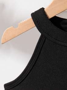 SHEIN Young Girl Summer Sleeveless Open Shoulder Top With Lighting Ruffle Hem & Loose Casual Wide Leg Jeans Set, Vacation Style