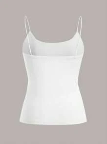 SHEIN EZwear 4pcs/Set Black, Navy Blue, Floral Grey, White Basic Cami Top, Suitable For Spring/Summer - Multicolor - View 3