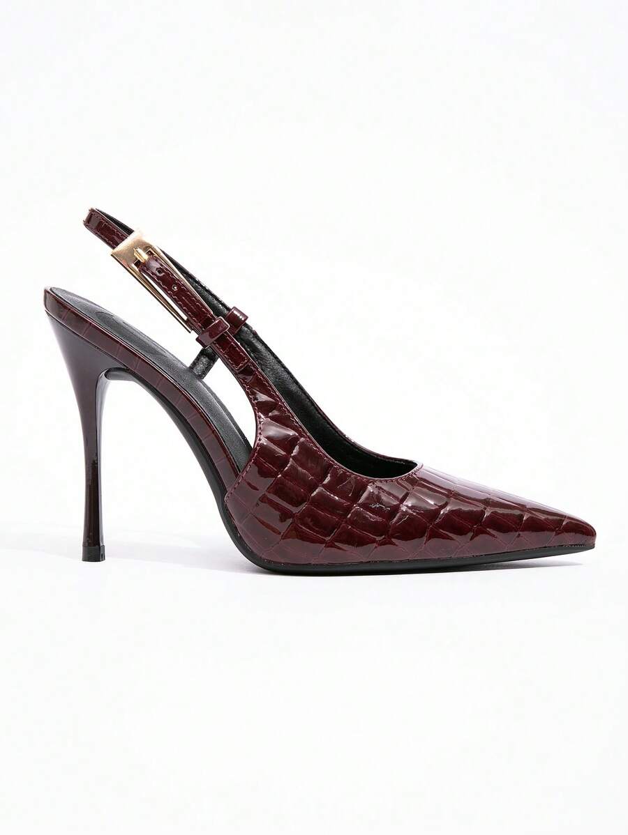 CUCCOO BIZCHIC Women's Ankle Strap Bowknot Decor High Heels, Work Shoes Burgundy Color Lolita Style For Christmas Spring Shoes - Burgundy - View 1