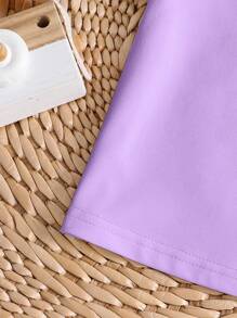 SHEIN Young Girl Casual Minimalist Pattern Round Neck Short Sleeve T-Shirt, Suitable For Summer - Purple - View 7