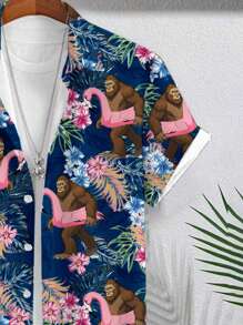 Genlund 男士热带植物与大猩猩印花短袖休闲衬衫 - 彩色 - 查看 3