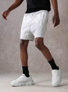 SUMWON Premium Athletic Drop Crotch Performance Shorts Fleece Training Gym Running Basketball Modern Streetwear Urban Fashion Athletic Shorts Elastic Waist (25 Words) - Grey - View 3