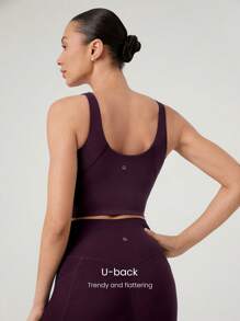 GLOWMODE FeatherFit™ U Back Cropped Active Tank Top Low Impact Yoga Daily Fall Winter - Cherry Cola - View 2