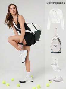 GLOWMODE Quick-Dry Sweat-Wicking Built-In Cups Square-Neck Dress With Built-In Shorts Side Pockets Non-Slip Grips Tennis Golf Gym Daily Casual - Black - View 9