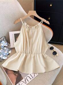 GlowEve New Style Gathered Waist Drawstring Crew Neck X-Shape Women's Camisole