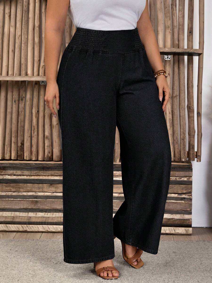 EMERY ROSE Quần Jeans Co Giãn Lưng Xòe Mềm Mại Mùa Hè Size Lớn - màu đen - Xem 1