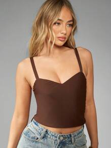MISSGUIDED Top canottiera essenziale estiva e primaverile, con scollo a V, senza maniche, slim fit, elastico, lunghezza corta, semplice base da stratificare