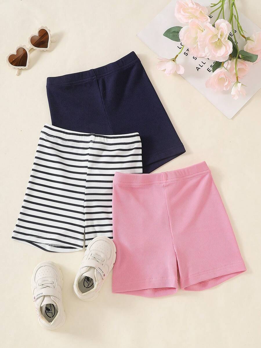 Baby Girls' Summer Casual Cute Knitted Ribbed Shorts - Multicolor - View 1