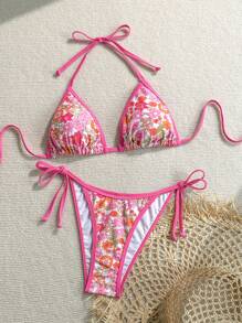 Swim Mod Women Floral Print Swimsuit Set, For Holiday & Beach For Summer Beach Vacation - Multicolor - View 5