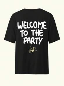 Manfinity Dauomo 男女通用复古图案T恤街头人物印花嘻哈元素春夏日常穿着T恤 - 黑色 - 查看 2