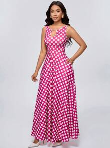 SHEIN Unity 优雅圆点印花无袖连衣裙，适合夏季 - 彩色 - 查看 3