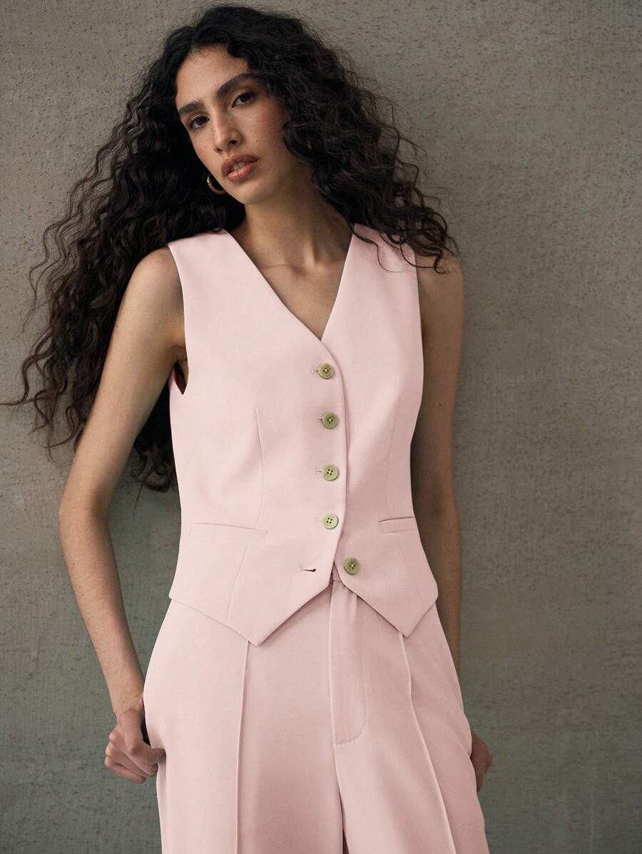 MOTF PREMIUM BUTTON UP ASYMMETRICAL WAISTCOAT - Pink - View 2