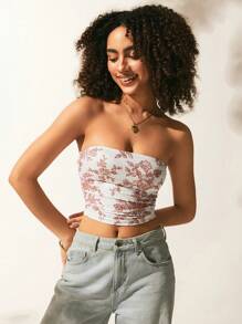 SHEIN EZwear Summer Casual Vacation Plant Patterned Floral Camisole Top - Red - View 7