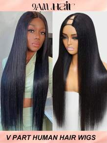 V Part Wigs Human Hair Straight Brazilian Human Hair Wigs For Women Upgrade U Part Wigs No Sew In NO Glue 150% Density Natural Color - Natural Black - View 1
