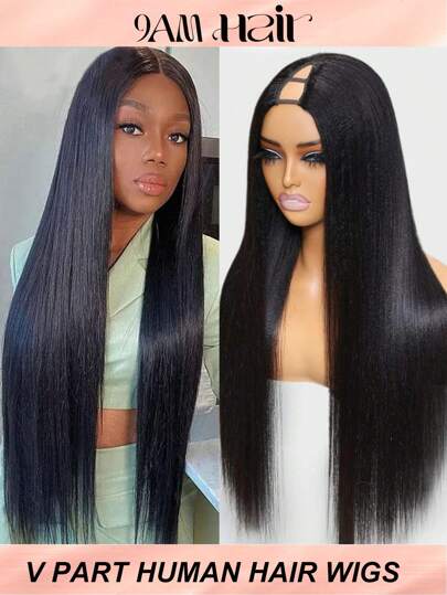 V Part Wigs Human Hair Straight Brazilian Human Hair Wigs For Women Upgrade U Part Wigs No Sew In NO Glue 150% Density Natural Color
