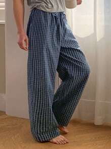 DAZY Men's Plaid Texture Spring Pants, Loungewear Bottom, For Fall Pajama