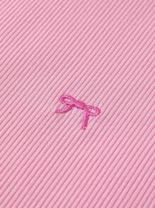 INAWLY 女士蝴蝶结刺绣圆领背心 图案 T 恤 女士上衣 - 彩色 - 查看 5